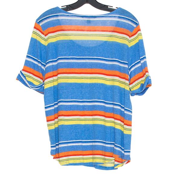 Lauren Ralph Lauren Top Linen Boho Coastal Summer Minimalist Casual Stripe 1X - Picture 2 of 5